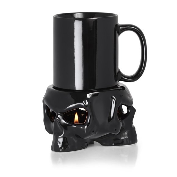 Alchemy Gothic Black Ceramic Skull Warmer and MUG or Tealight Candle Holder NEW - Picture 1 of 3